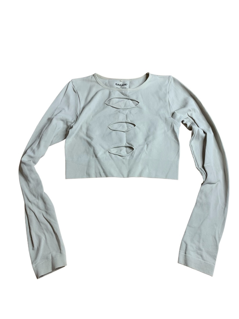 Garage Ribbed Cutout Long Sleeve Crop Top Beige Size P/S